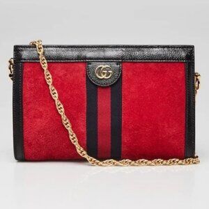 Gucci Red/Black Suede and Patent Leather Ophidia Small Shoulder Bag